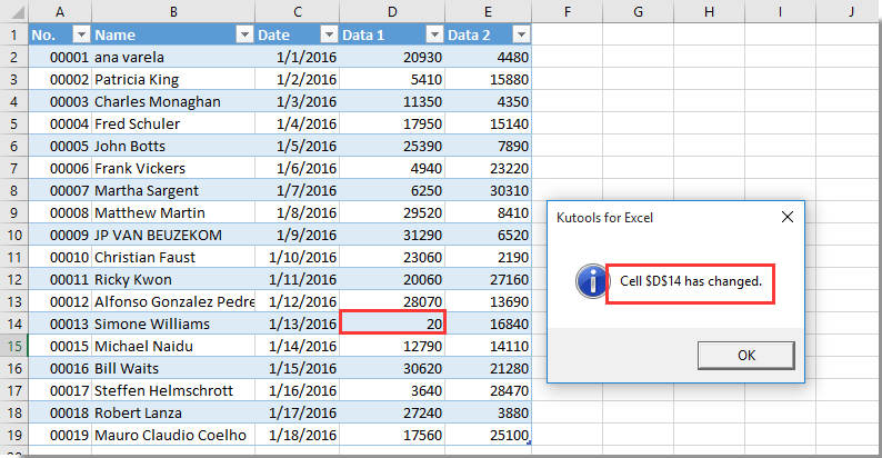 当单元格值更改时，将弹出一个消息框