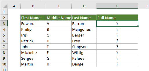 显示 Excel CONCATENATE 函数的用法