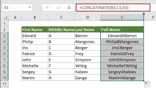 显示 Excel CONCATENATE 函数的用法