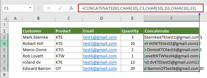 显示 Excel CONCATENATE 函数的用法