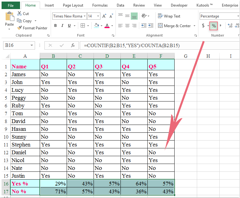 显示 Excel 中以百分比格式呈现的百分比数据的截图