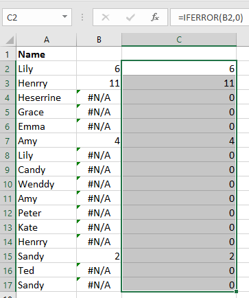 使用公式将错误值替换为零