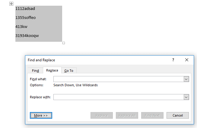 复制字符串并粘贴到 Word 中，然后启用查找和替换对话框