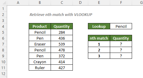 使用 vlookup 获取第 n 个匹配项 1