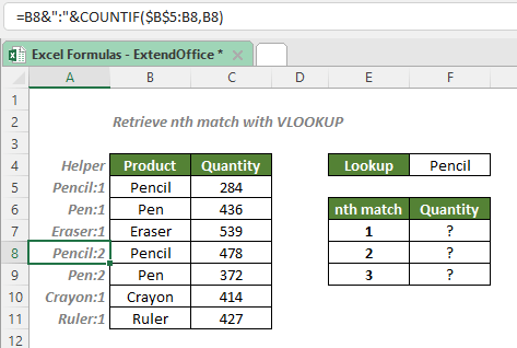 使用 vlookup 获取第 n 个匹配项 2